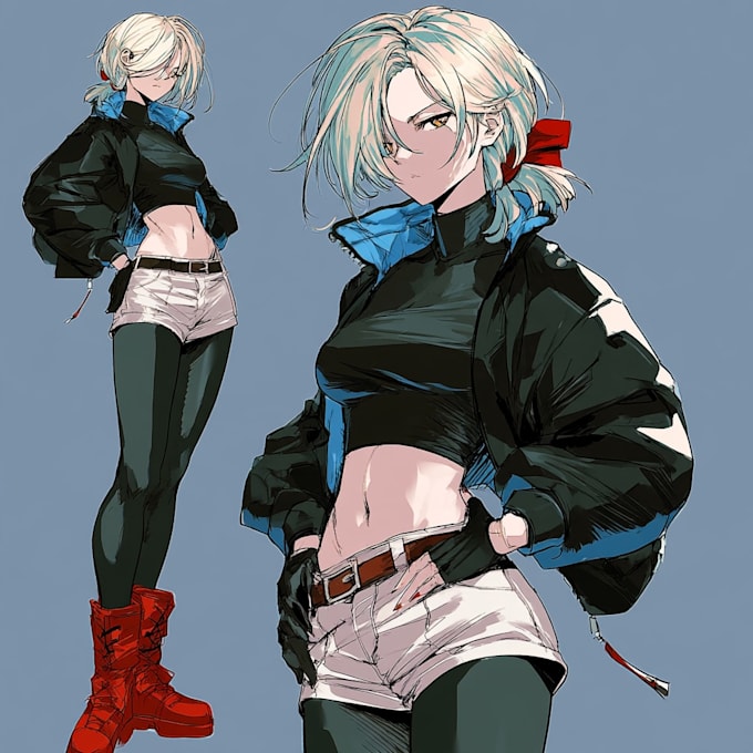 create a anime character reference sheet and character art