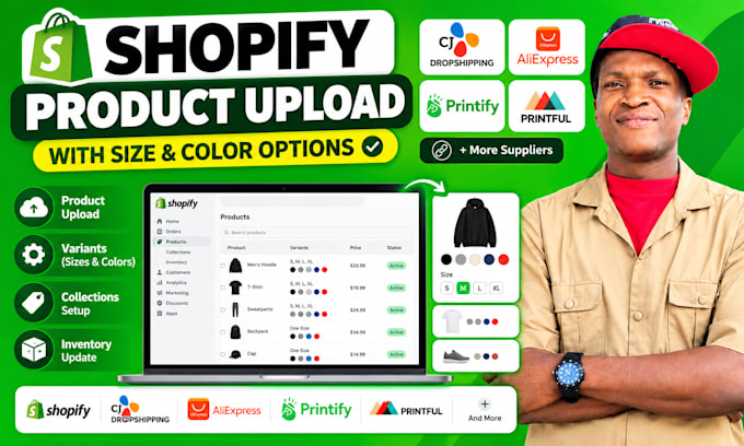 upload shopify products with variants and organize collections