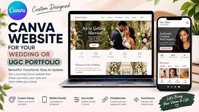 design canva wedding website, canva ugc portfolio website