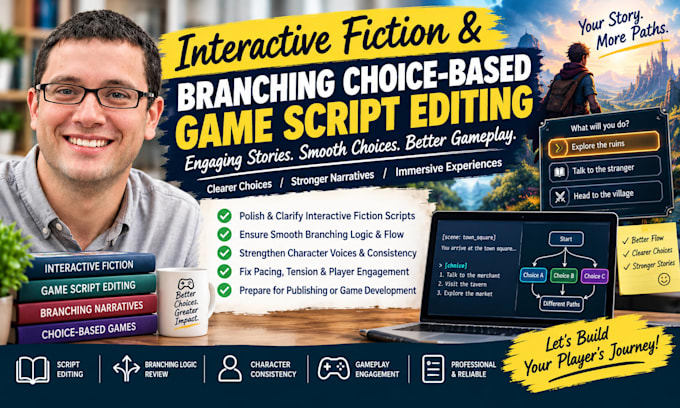 edit branching interactive fiction and visual novel game scripts