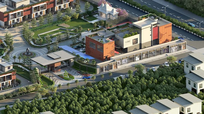 remodel 3d commercial complex,architecture aerial rendering, cgi exterior design
