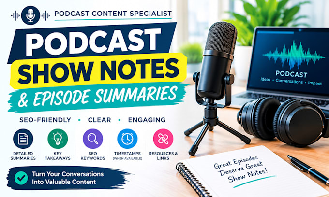 write SEO podcast show notes and episode summaries