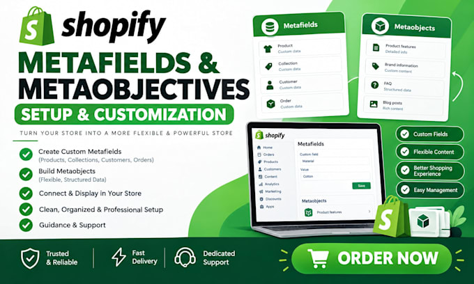 setup shopify metafields and metaobjects for  products and collection in store