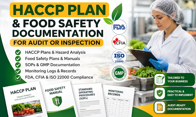 create a haccp plan, food safety plan, sops and gmp documentation