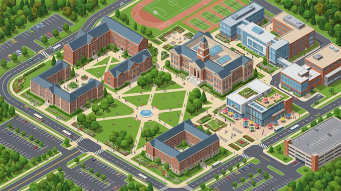 create university visitor guides, campus maps and building location graphics