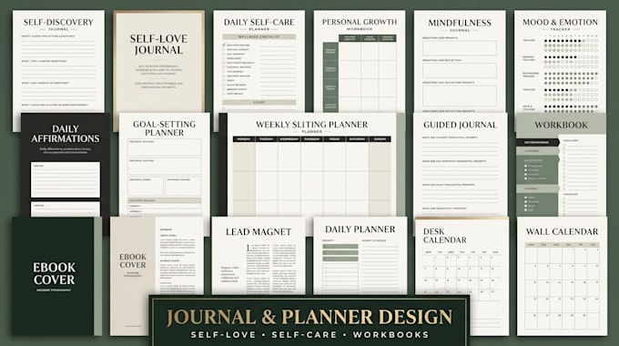 design self discovery journal,self love journal,self care planner in canva