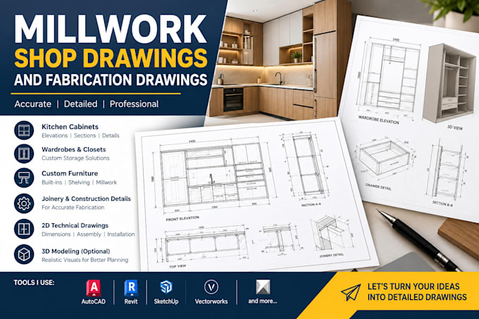 high quality millwork shop drawings and fabrication drawings