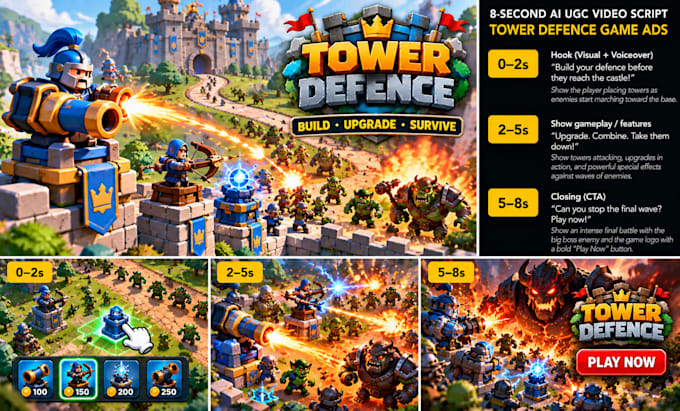 create ai ugc tower defence ads google flow strategy games promos ads