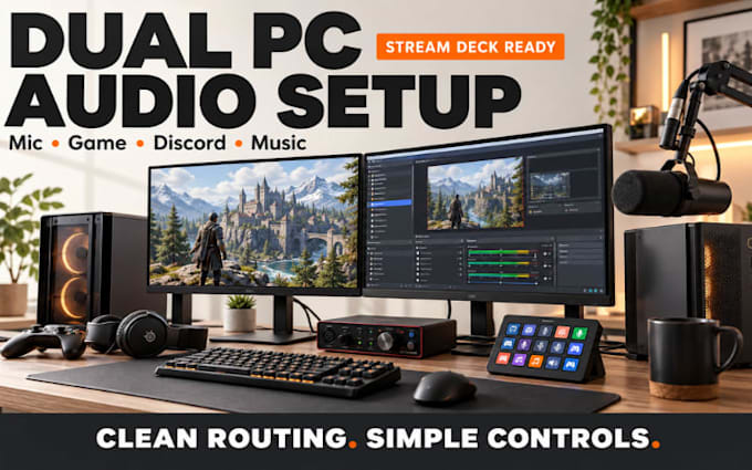 setup mic, dual PC streaming, stream deck and obs audio routing