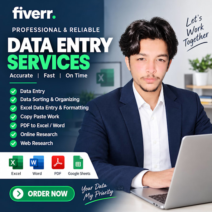 do data entry, excel, google sheets, pdf to excel fast