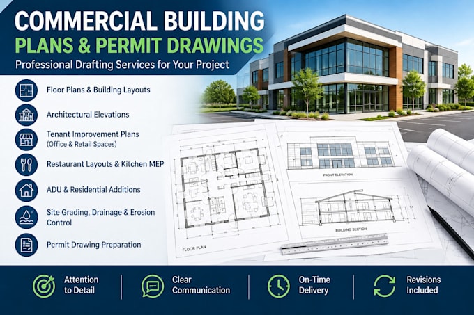 draft commercial building plans and structural permit drawings for city permit
