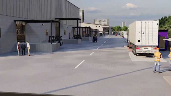 create 3d industrial warehouse animation logistics facility factory walkthrough