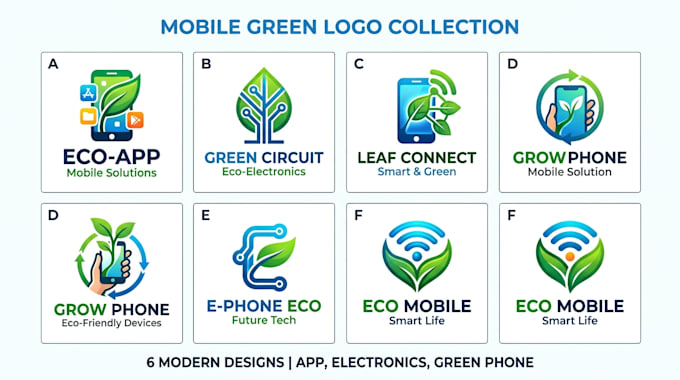 design a app, electronics, and green phone logo