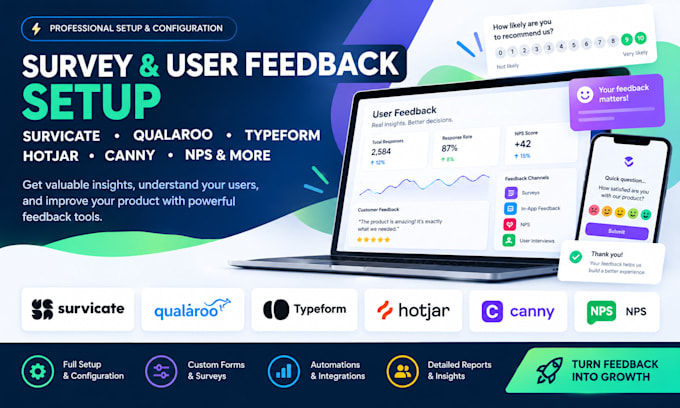 setup survicate qualaroo typeform hotjar canny nps user feedback surveys