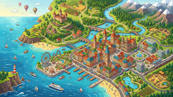 design illustrated map, city guide, custom landmark map and venue map