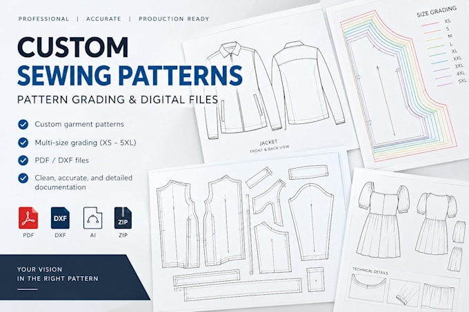 create custom sewing patterns with pattern grading, and digitizing files