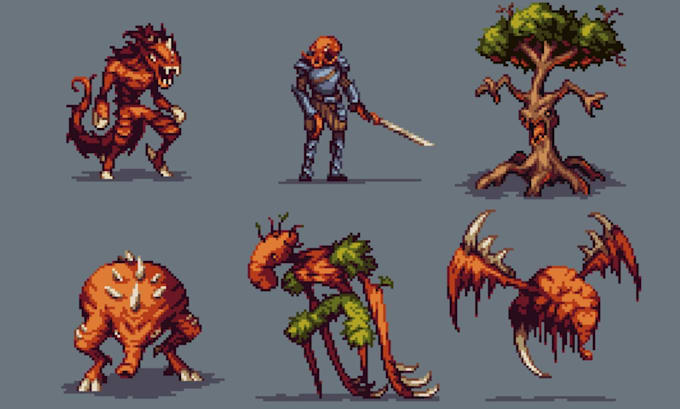 design 8 bit 16 bit 2d pixel art character sprite sheet animations 2d retro game