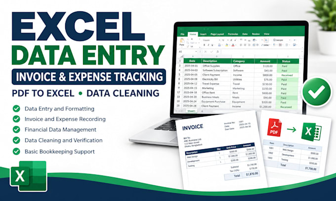 do excel data entry, invoice tracking and data cleaning