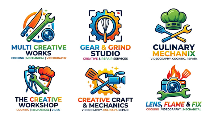 design a cooking, videography, and mechanic logo