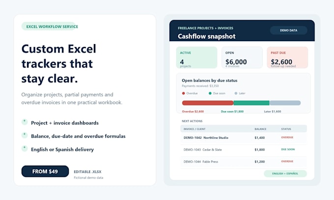 build or fix a custom excel project and invoice tracker
