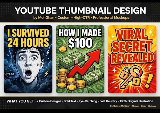 design eye catching clickbait youtube thumbnail in 24 hours
