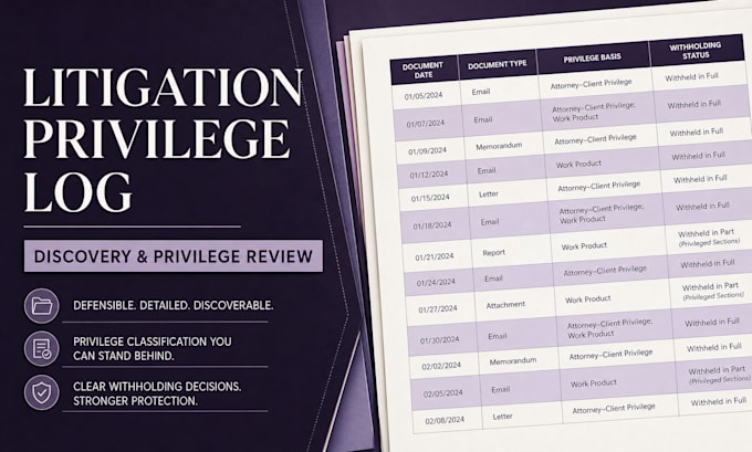 prepare a defensible litigation privilege log for discovery