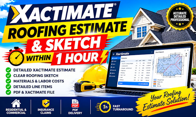 write an xactimate roofing estimate and sketch within 1 hour