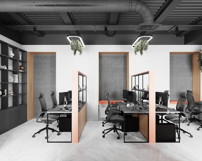 redesign office interior 3d rendering,open workspace, meeting room,2d floor plan