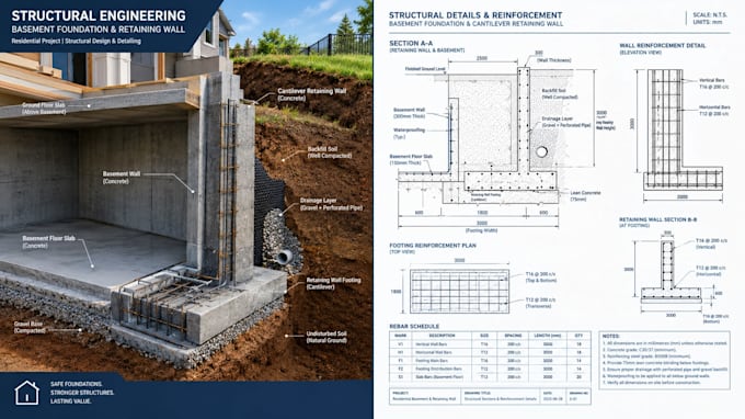 design structural foundation and retaining wall drawings