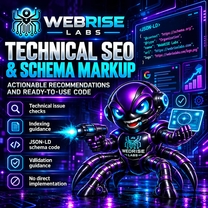 provide technical SEO fixes and schema markup code