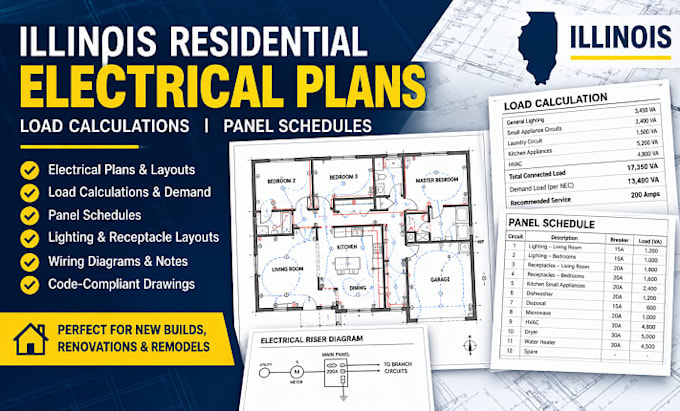 draw illinois residential electrical plans, load calculations, panel schedules