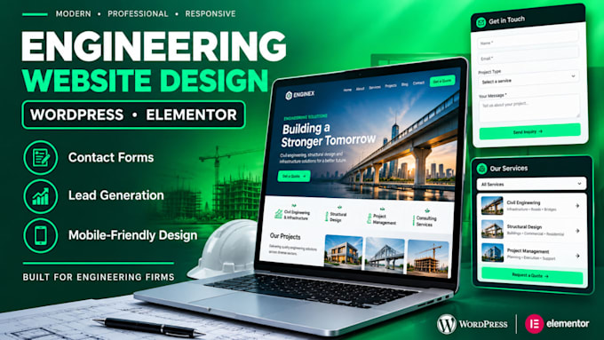 design professional engineering company website, contact forms, lead generation