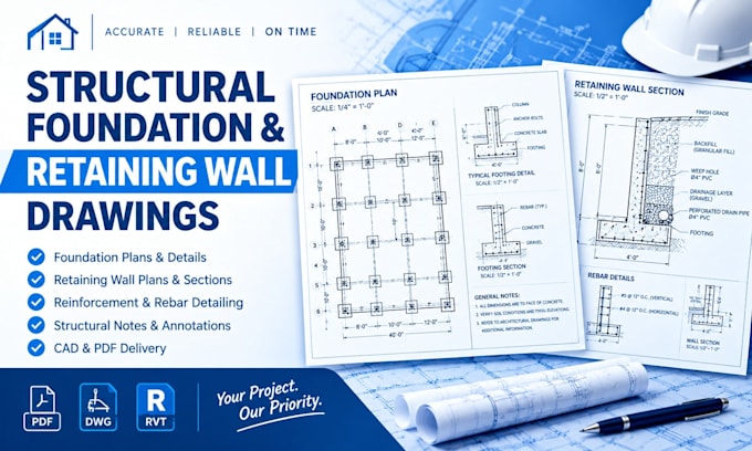 design structural foundation and retaining wall drawings