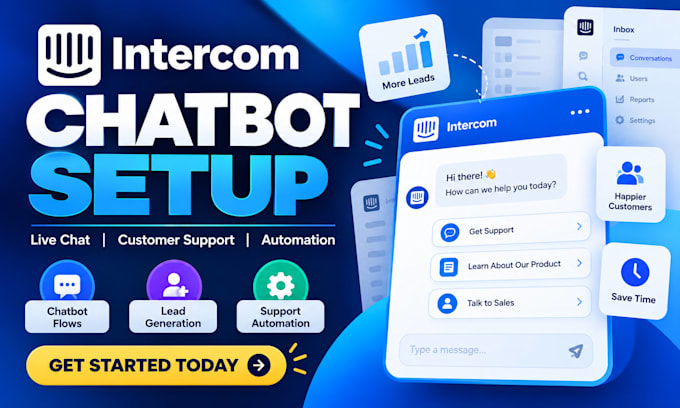 set up intercom chatbot, live chat and customer support automation