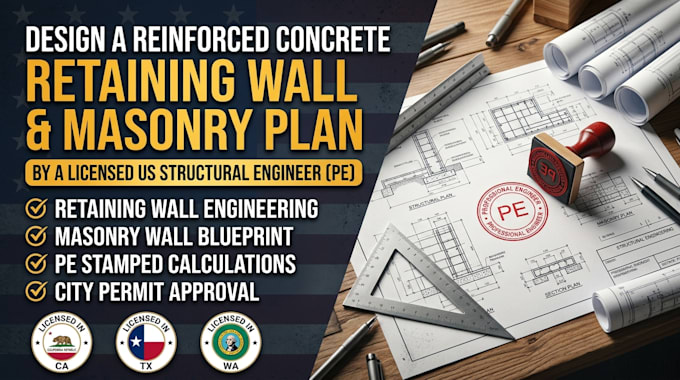 design a reinforced concrete retaining wall and masonry plan