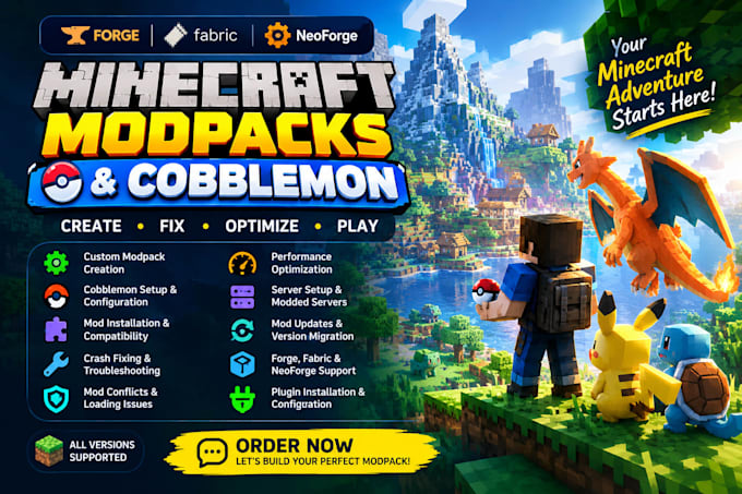 create, fix, and optimize minecraft cobblemon modpack forge fabric neoforge