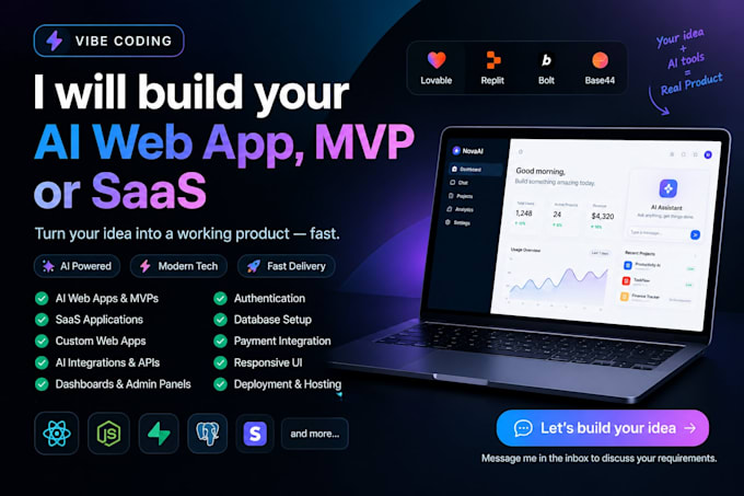 build your ai web app, mvp or saas with vibe coding