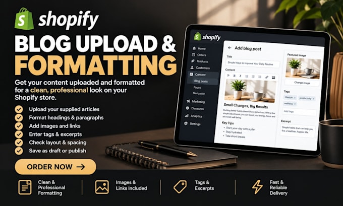 upload, format and publish shopify blog posts