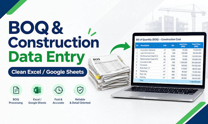 enter boq data to in exel