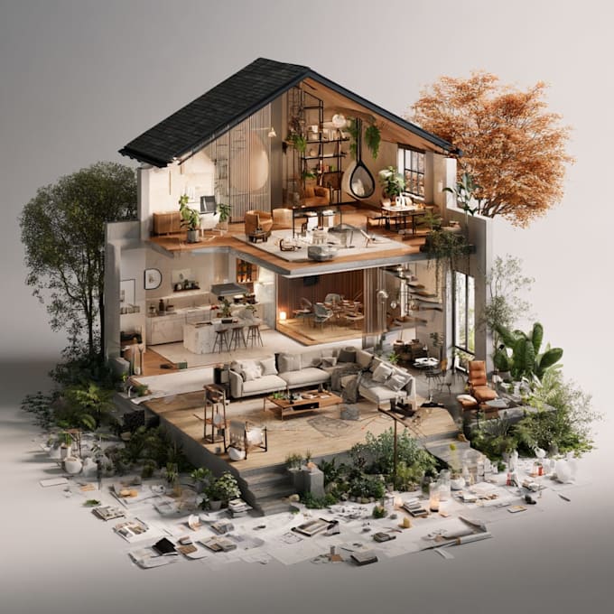 interior design and realistic a rendering