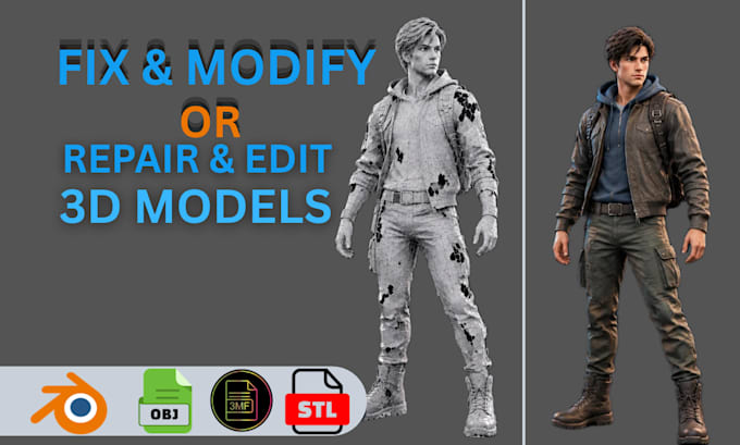 fix, repair edit modify ai 3d models or mesh for 3d printing
