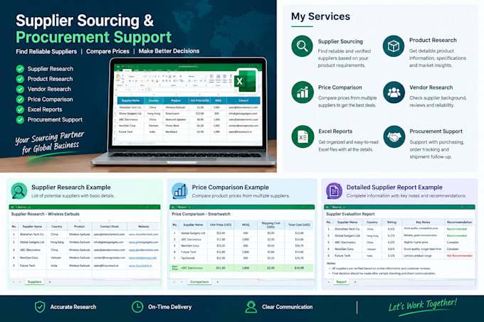 do supplier sourcing, procurement support, and excel data entry