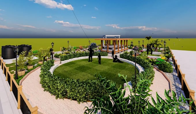 create landscape site plan, garden layout, backyard design, swimming pool render