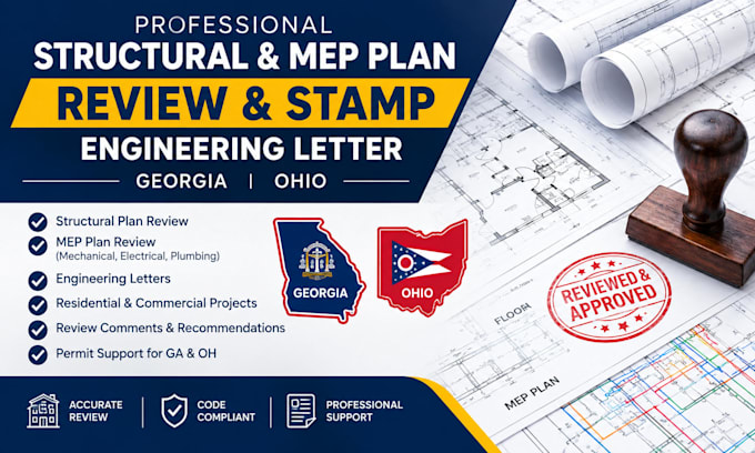 review and stamp structural plan, mep plan engineering letter in georgia, ohio