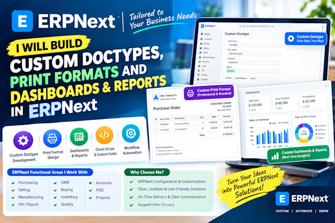 build custom doctypes, print formats and reports in erpnext