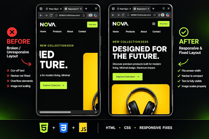 Fix html css bugs and responsive website issues by Karan_bhagirath | Fiverr