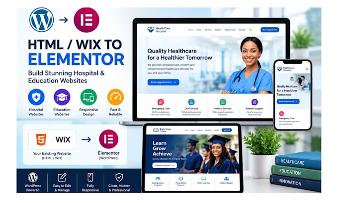 build hospital education website convert wix html to elementor