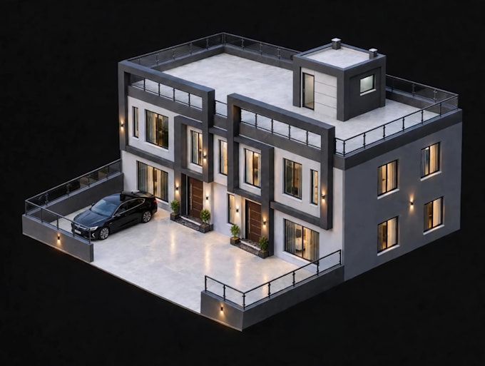 create modern 3d house exterior design and rendering