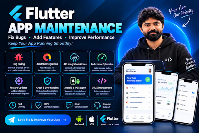 fix flutter app bugs, integrate admob, and troubleshoot apis
