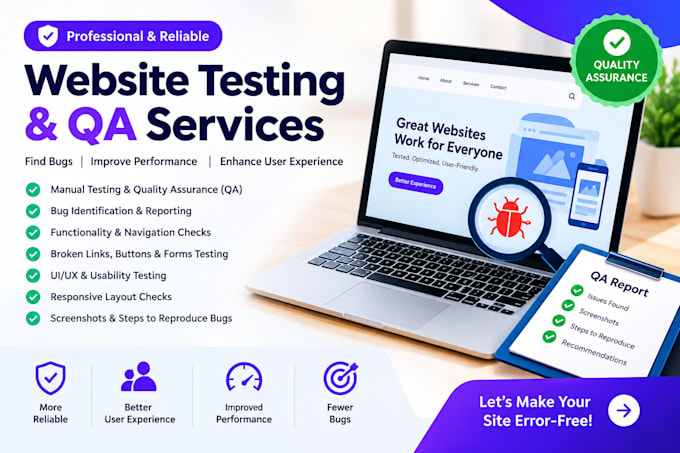 website testing, QA testing, bug reporting, and usability testing